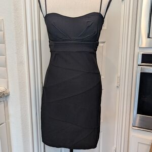 Elegant Black Pleated Detail With Bra Strap Dress